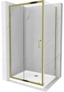Mexen Apia sprchová kabína, posuvné dvere 90 x 70 cm, transparentnéné, zlatá + závesný bidet Flat, biela