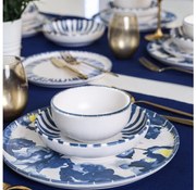 Jedálna súprava 24 ks, bielo-modrá, z kameniny