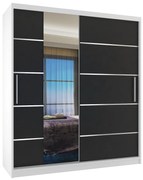 Šatníková skriňa 133 cm Belini biely mat / čierny mat s posunými dverami zrkadlom a zásuvkami  MBP SZP6/1/W/B/0/KLAL