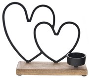 InDecor Svietnik z mangového dreva a kovu Srdce, 17 x 6 x 20 cm