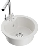 Mexen Diego, 1-komorový granitový drez 488x488x167 mm, chrómová batéria Duero, biela, 6512-20-671600-00