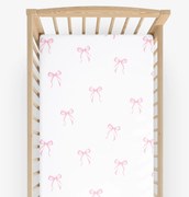 Goldea bavlnená napínacia plachta do detskej postieľky - ružové mašličky 60 x 120 cm