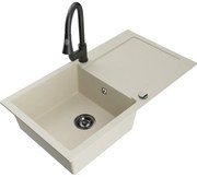 Mexen Leo, 1-komorový granitový drez 900x500x190 mm a drezová batéria Elia, béžová, 6501-69-670101-70