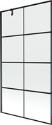 Mexen Next, vaňová zástena 1-krídlová 100 x 150 cm, fixné krídlo, 6 mm číre sklo s čiernym vzorom, čierny profil, 895-100-000-00-77-70