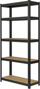 Regál 180x90x40 cm robustný lakovaný 5-policový, nosnosť 100 kg - čierny