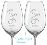 Svadobné poháre na víno Prstienok s kvetmi, 2 ks