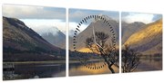 Obraz - Hory pri jazere (s hodinami) (90x30 cm)