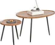 HOMCOM Sada 2 Stohových Bočných Stolíkov, Moderné Kávové Stolíky s Kovovým Rámom do Obývačky, Spálne a Kancelárie 80x55x49 cm a Ø40x39 cm s Drevodekor