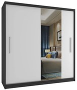 Šatníková skriňa 158 cm Belini čierny mat / biely mat s posuvnými dverami a zrkadlom  MSE SZP3/1/B/1W1L/AL