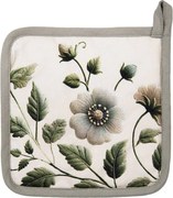 Béžová bavlnená chňapka - podložka s kvetmi Gently Blooming - 20*20 cm