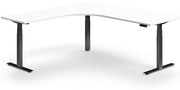 Výškovo nastaviteľný stôl QBUS, rohový, 2000x2000 mm, čierny rám, biela