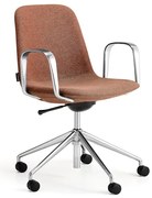 Stolička LANGLEY, nízky sedák, s kolieskami a podrúčkami, brúsený hliník/medená