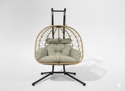 CH LUVO BROWN DVOJITÁ SKLADACIA ZÁVESNÁ STOLIČKA, VANKÚŠ – SVETLOŠEDÁ, RÁM – ČIERNY