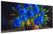 Obraz modrých kvetov vo váze (120x50 cm)