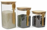 Maxxo Set sklenených dóz Bamboo s lyžičkou, 3 ks