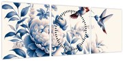 Obraz - Kolibríky nad kvetinou (s hodinami) (90x30 cm)