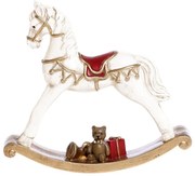 Krémová dekorácia vinateg hojdací koník s medvedíkom - 14*3*13 cm