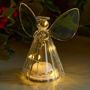 SIRIUS LED svetelný anjel, sklo, číry, 14 cm