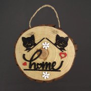 AMADEA Dekorácia s kôrou na zavesenie s textom Home a mačkami 20 cm, český výrobok