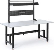 Výškovo nastaviteľný baliaci stôl PROFI, 1800 × 800 × 790–940 mm s s nadstavbou a držiakom role