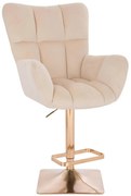 LuxuryForm DESIGN Barové kreslo AURORA VELUR na zlatej hranatej podstave - krémové