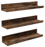 Nástenná polica, 3ks, 5x38x10cm, vintage hnedo-čierna