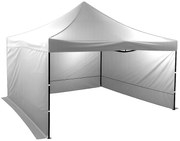 Rýchlorozkladací nožnicový stan 4x4m – oceľový, Biela, 3 bočné plachty