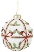 Červená sklenená vianočná ozdoba gule s imelom - Ø 8 cm