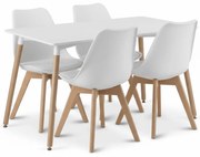Jedálenský set 1 + 4, biely stôl ADRIA 120x80 cm + biela stolička BALI MARK s bukovými nohami