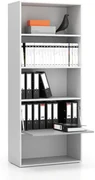 PLAN Vysoký kancelársky policový regál LAYERS, 1 box, 800 x 400 x 1905, biela / sivá