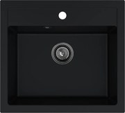 Sink Quality Ferrum, kuchynský granitový drez 565x510x205 mm + čierny sifón, čierna, SKQ-FER.C.1K60.XB
