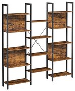Knižnica, industriálny dizajn, 14 políc, 166x158x24cm, vintage hnedo-čierny