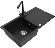 Mexen Leo, drez granitový 900x500x190 mm, 1-komorový a čierna batéria Duero, čierna, 6501-77-671600-70