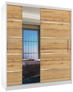 Šatníková skriňa 133 cm Belini biely mat / dub wotan s posuvnými dverami zrkadlom a zásuvkami  MBP SZP6/1/W/DW/0/KLAL