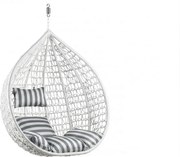 Biele závesné kreslo KOKON bez stojanu, bielo-sivý vankúš