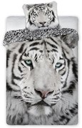 Obliečky bavlnené Deluxe 3D 200x140cm+90x70cm Tiger biely Faro