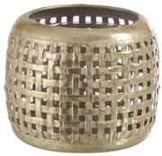 Kovový svietnik s mriežkou v zlatej farbe M - 13,5 * 13,5 * 11 cm