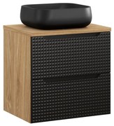 Závěsná skříňka Luxor Black Nika s deskou a umyvadlem 60 cm černá/dub olejovaný