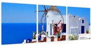 Obraz - Domček v Grécku (s hodinami) (90x30 cm)