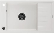 Mexen Elias, granitový drez granitový 795x480x200 mm, 1-komorový, biela s čiernym sifónom, 6511791005-20-B
