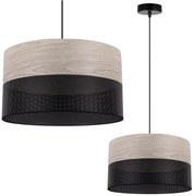 Závesné svietidlo Wood, 1x svetlobéžová dubová dýha/čierne PVC tienidlo, (fi 35cm)