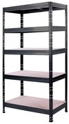 Kovový regál RIVET s drevenou HDF policou,180x90x45cm, 5 políc, 450 kg na policu, antracitová hladká štruktúra