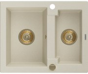 Mexen Carlos, granitový drez 582x475x177 mm, 1,5-komorový, béžová so zlatým sifónom, 6518581500-69-G