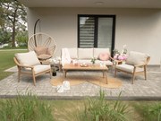 Hliníkový set: Pohovka na terasu + stolík + 2 kreslá - hranaté s béžovými vankúšmi