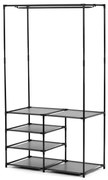 Stojan na šaty dvouramenný se čtyřmi policemi, černá barva, kov / plast, chrom