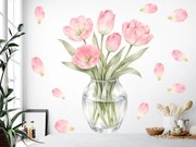 Tulipány vo váze textilné prelepiteľné nálepky na stenu hárok 36 x 46 cm