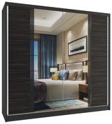 Šatníková skriňa 200 cm Belini čierny mat / eben kráľovský s posuvnými dverami a zrkadlom  MV SZP1/2/B/HK/B/HI