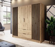 ŠATNÍKOVÁ SKRIŇA LETIZIA III S LAMELAMI DUB ARTISAN / ČIERNÁ 206 cm