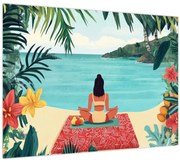 Obraz - Jogínka na pláži (70x50 cm)