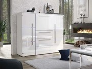 KOMODA BEATE LED BIELA + BIELE ZÁSUVKY VYSOKÝ LESK 136 cm
